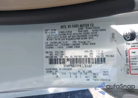 2009 Ford Fusion Sel from USA, damaged, VIN 3FAHP08Z09R178107